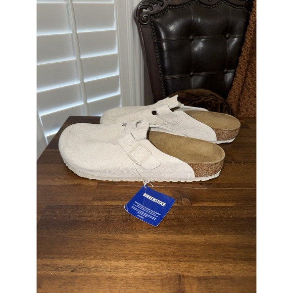 NWT Birkenstock Boston Antique White Suede Leather Clogs Size 46 US 13 Mules - Picture 7 of 8